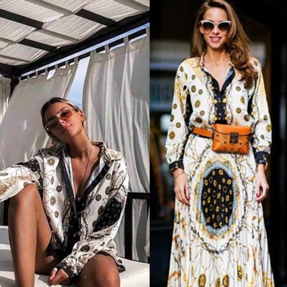 Zara Baroque Chain Print Shirt Blouse Long Sleeves.